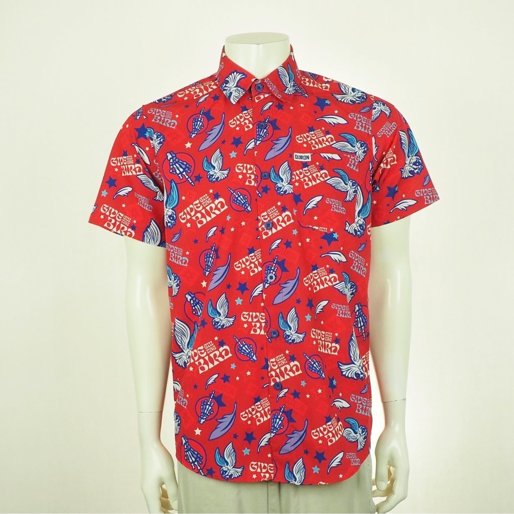Dixxon Flannel Co. Give Em The Bird Button Down Shirt Mens Small Red AOP Print